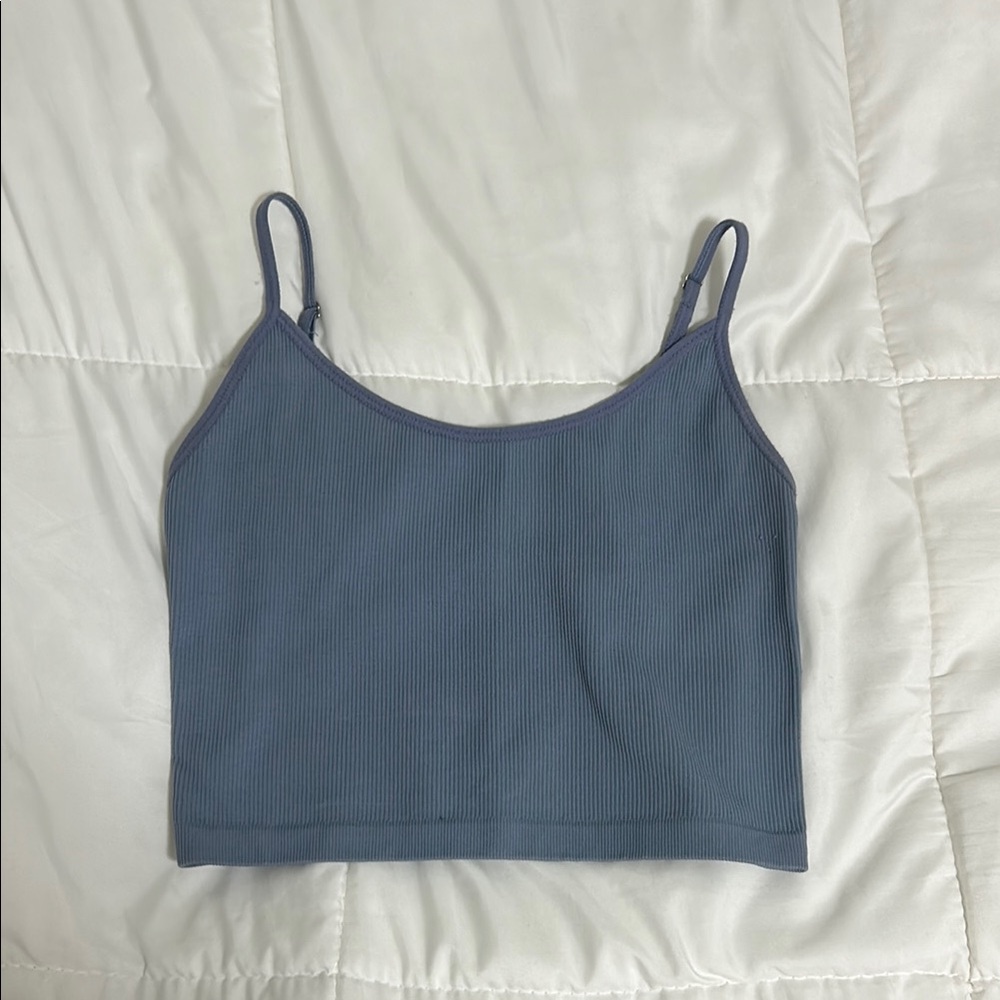 Blue Ribbed Crop Top